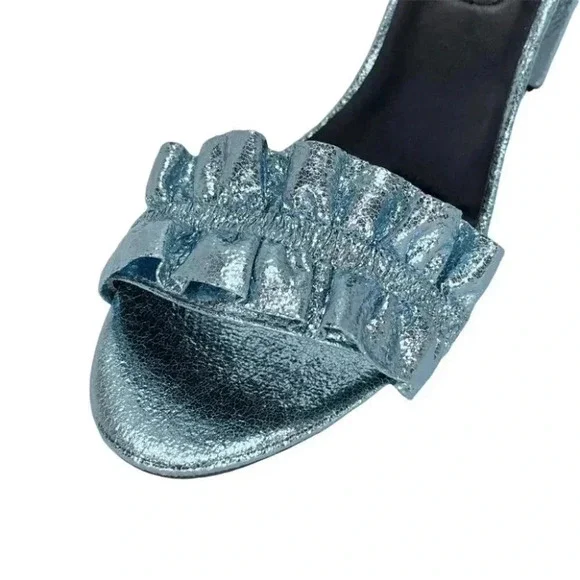 Kenneth Cole Reaction Rise Ruffle Metallic Storm Womens Heels Size 8M - Picture 7 of 16